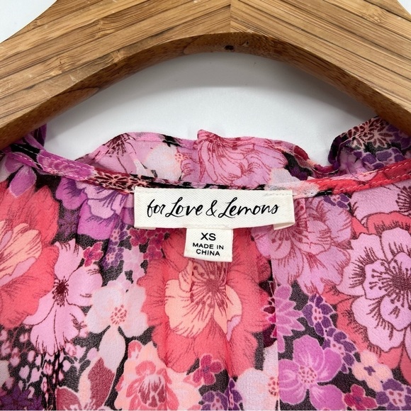 For Love & Lemons Grace Blouse Sheer Floral Long Sleeve Top in Carnation XS - Picture 5 of 12